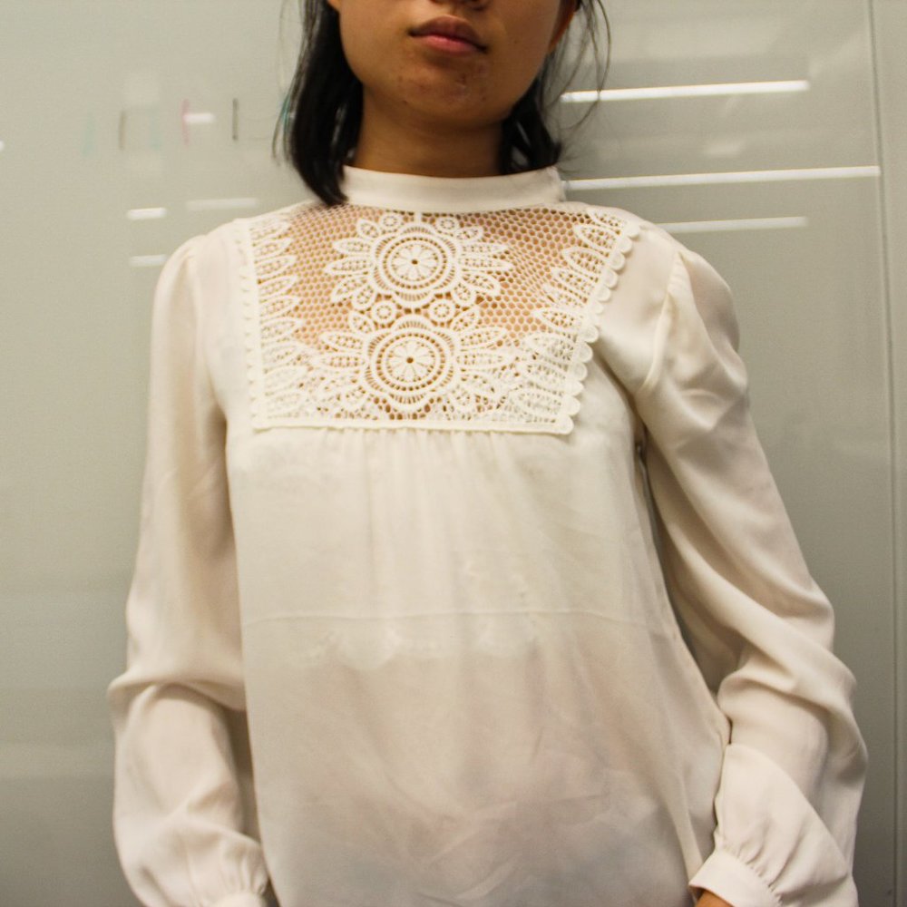 Express Lace Peek-a-boo Long-Sleeves Blouse